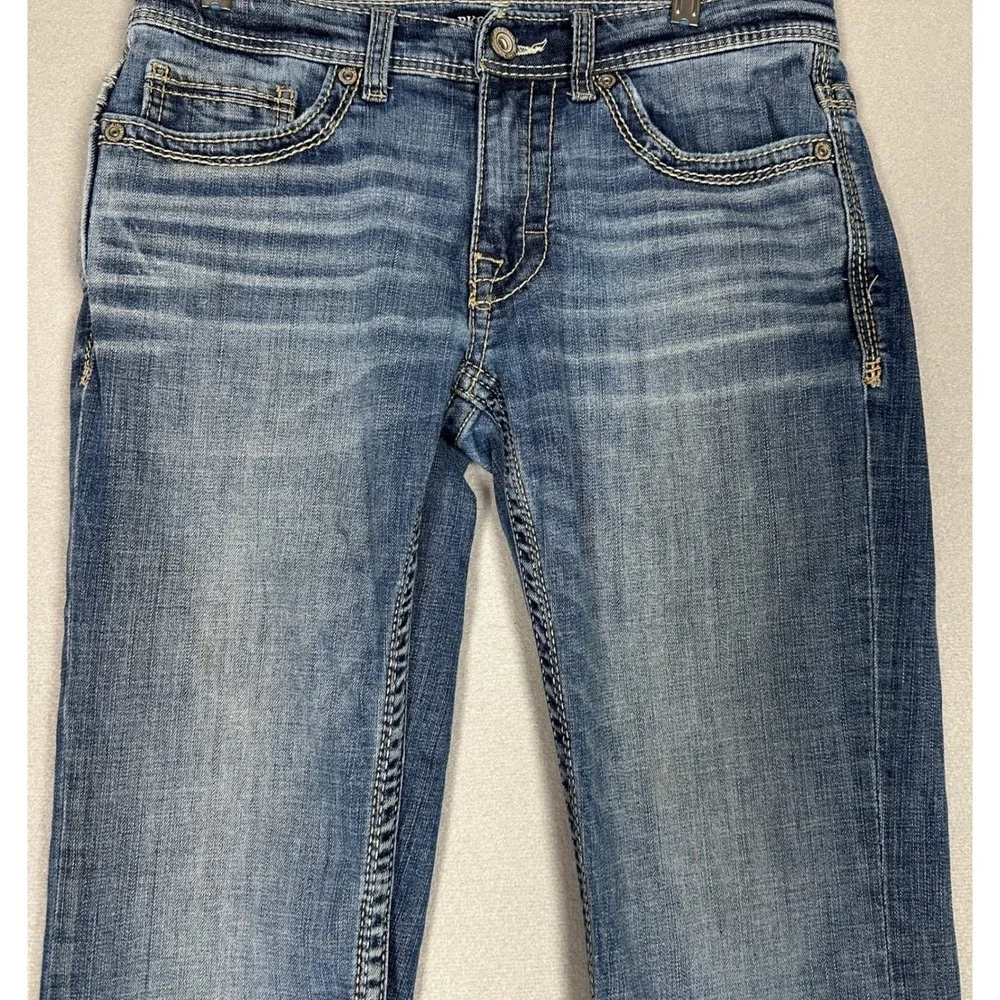 BKE Aiden Jeans Men 30X30 Blue Straight Leg Embroidered Distressed Stretch Denim